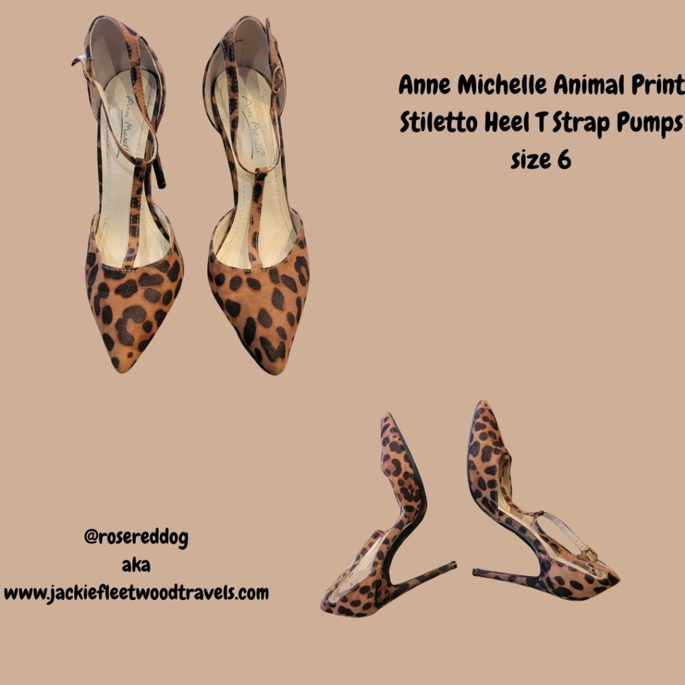 Anne Michelle Rise Up 3 3/4" heel Animal Print T Strap Stiletto Heel Pumps